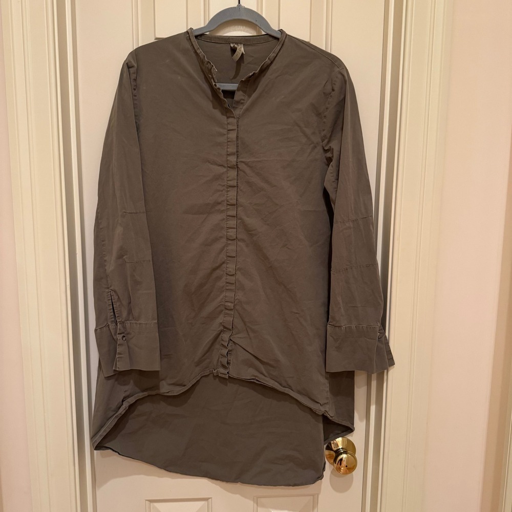 XCVI Tunic Top Womens Large Green High Low Mandarin Collar 13591